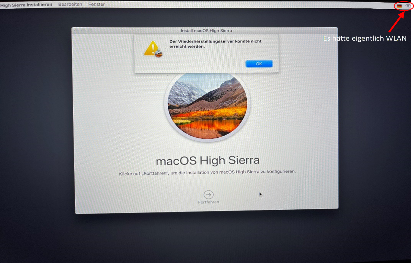Fehlermeldung bei der Installation am Laptop